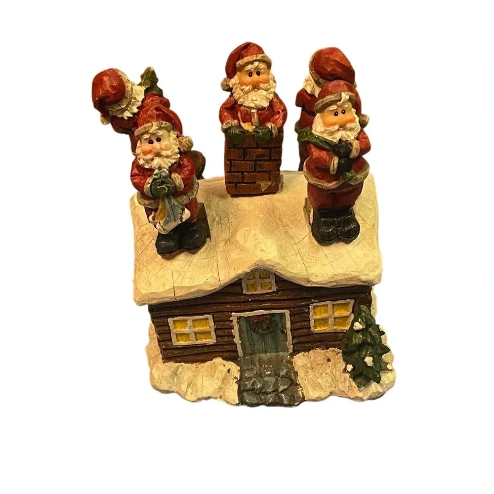 Christmas Santa Spreader Set with Cabin Display Base 5 Piece Holiday Decor